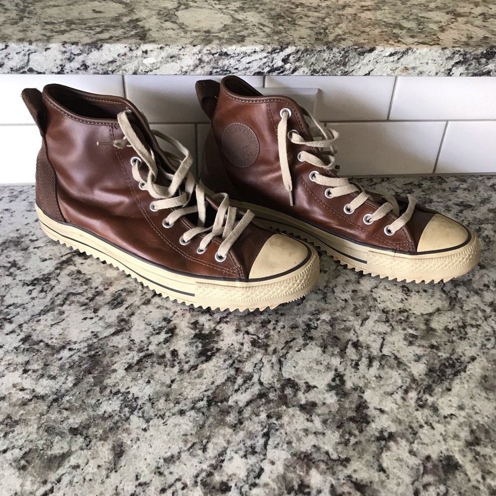 Barely worn brown leather mid-top sneakers /boots